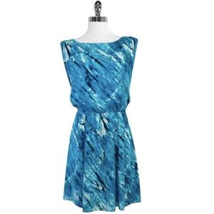 Alice + Olivia Blue Silk Water Print Dress